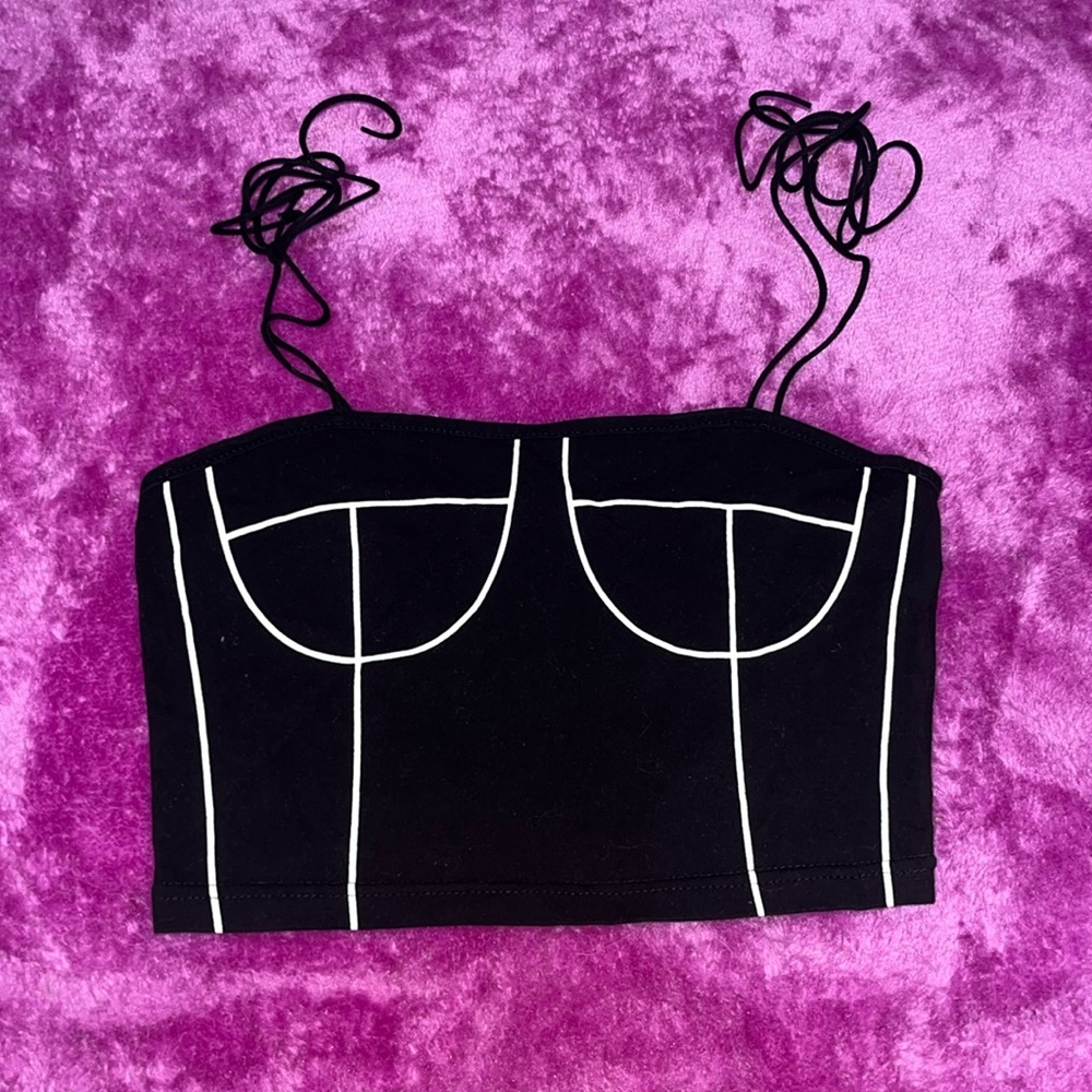 SHEIN Black and White Tank Crop Top with Tie Straps